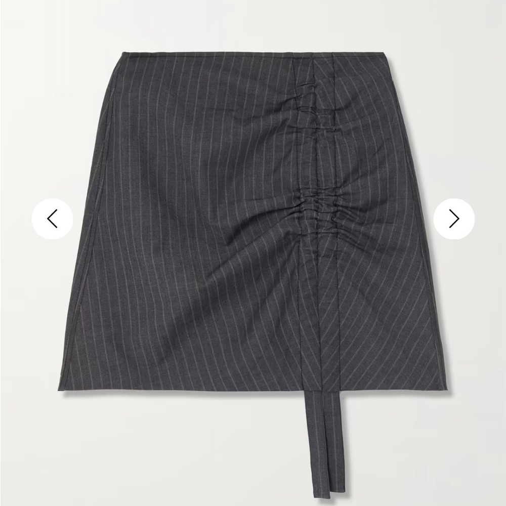 Ganni ruched pinstripe mini skirt